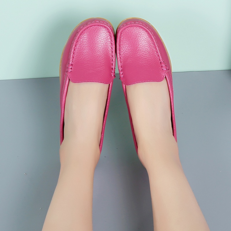 Musim Panas Korea Kulit Asli Sepatu Wanita Casual Slip On Murah Selop Flat Shoes Kekinian Ringan Cewek Slop Cantik 230