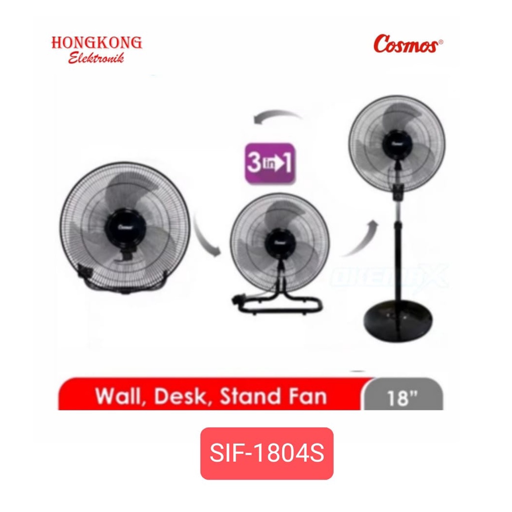 COSMOS 3 IN 1 STAND FAN , DESK FAN , WALL FAN / KIPAS ANGIN SIF-1804 S