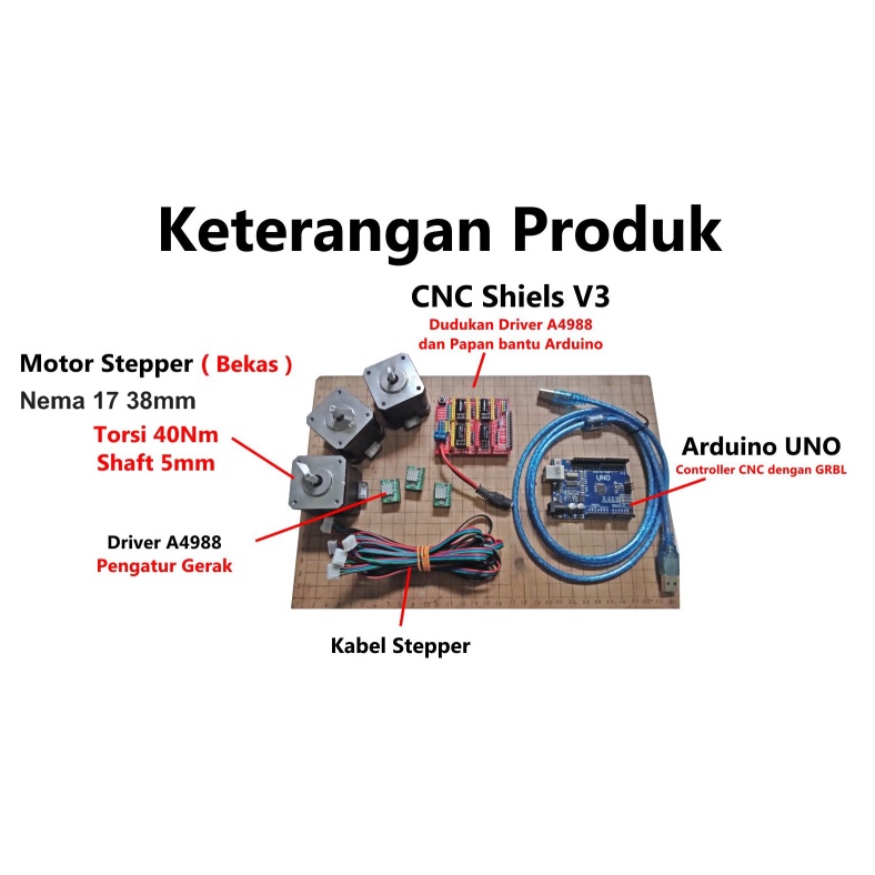 [HAEBOT] Arduinoo Uno CNC Mini Set Shield 3 Axis Nema 17 Motor Stepper Controller GRBL A4988 Router Laser Drawing Dasar Kecil Mesin Kontroler Paket Gambar