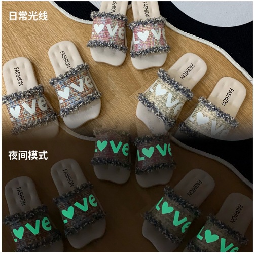 Sandal Anak Perempuan Motif LOVE GLOW IN THE DARK Pita Size 24-35 Import