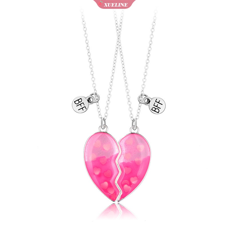 2 Pcs/set best friend Kalung glow-in-the-dark Payet Berbentuk Hati Jahitan Patah Liontin Rantai Kalung BFF Persahabatan Perhiasan Hadiah [ZXL]