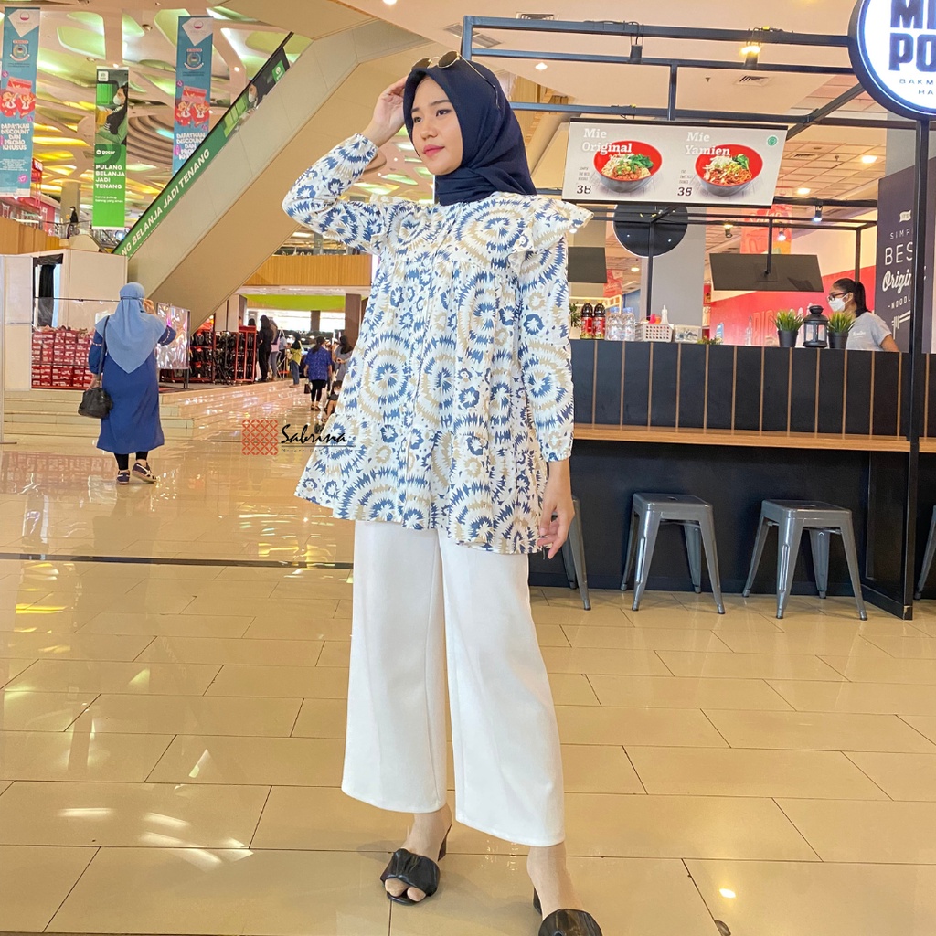 BLOUSE BATIK NAOLIN Atasan Batik Kerja Kantor Wanita Katun Pastel Ruffle Rampel Modis Modern Kekinian Batik Cewek