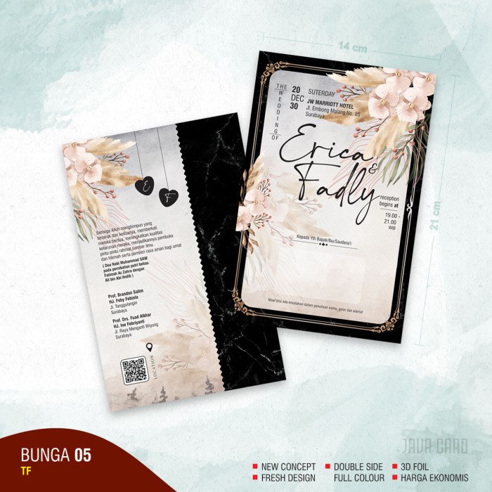 Blangko Undangan Kosong Pernikahan Java Card Bunga 05 TF Tanpa Foil Free Setting