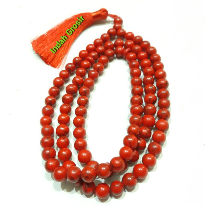 TASBIH BATU PIRUS MERAH 8MM 99BUTIR  TASBIH BATU PIRUS MERAH