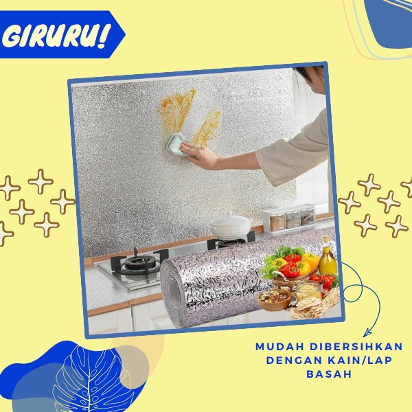 Wallpaper Dapur Aluminium Foil / Stiker Dapur Aluminium Anti Air, Minyak / Stiker Dinding Dapur waterproof aluminium foil