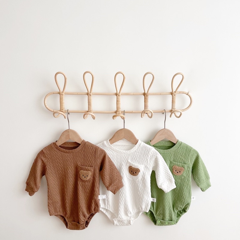 Bear textured romper bayi