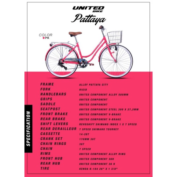 City Bike 26" United Pattaya Sepeda Keranjang 7 Speed