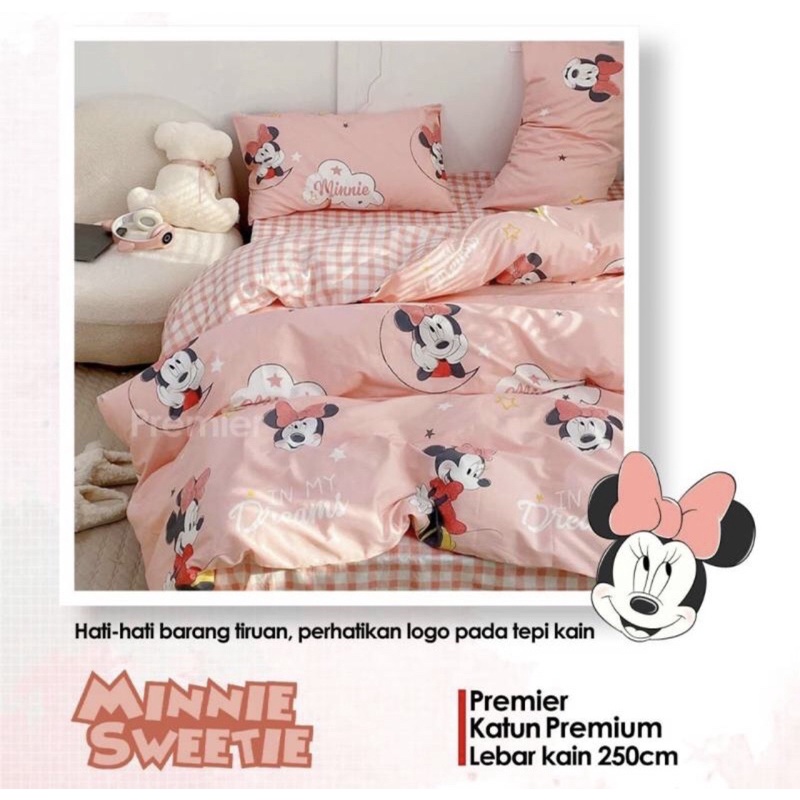 Sprei katun lokal motif minnie mouse