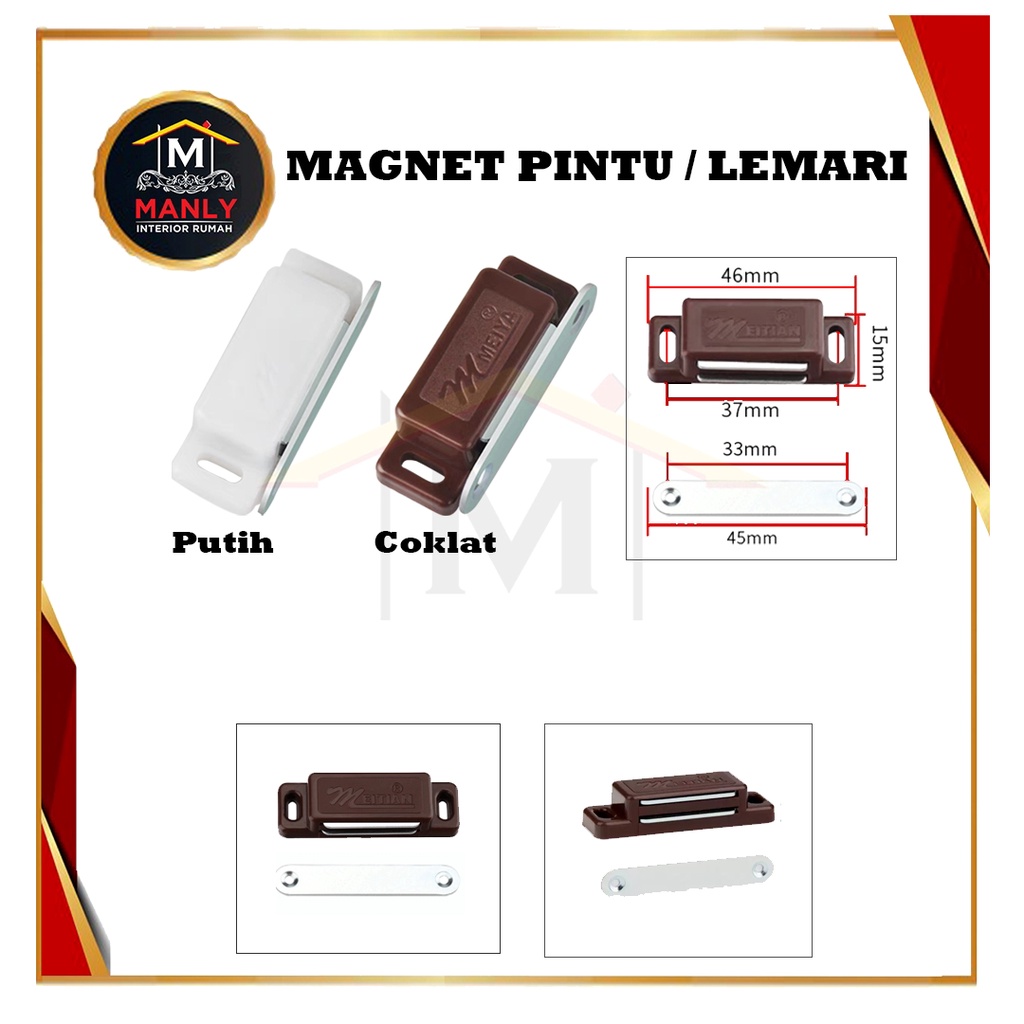 Magnet Pintu Lemari Coklat &amp; Putih / Magnet Pintu Kayu / Magnetic Catch