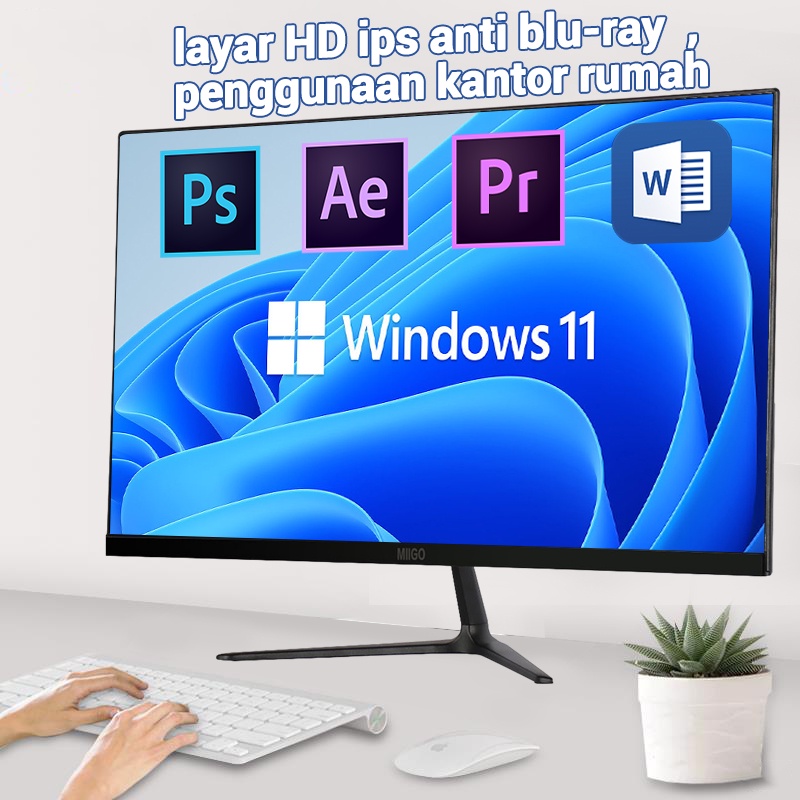 MIIGO monitor PC gaming - 24 Inch 1080P 75HZ IPS HDMI DP USB monitor lengkung di surabaya