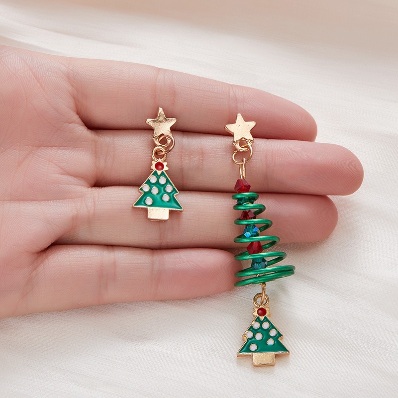 Fashion Natal Asimetris Anting-Anting Perempuan Joker Pohon Natal Snowman Liontin Anting Perhiasan