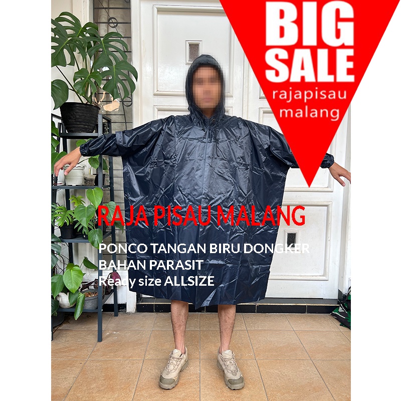 Jas Hujan Ponco Lengan parasit SIZE BESAR - Biru BAHAN PARASIT