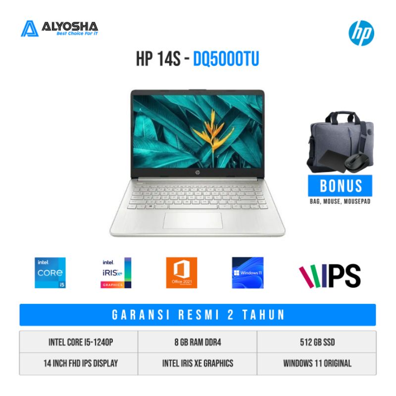 HP 14s | Intel Core i5 1240P| 8GB | 512GB | Iris Xe| WIN11+OHS2021