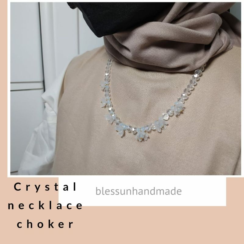 crystal necklace choker flower beads by blessun handmade / kalung hijab mutiara / kalung manik