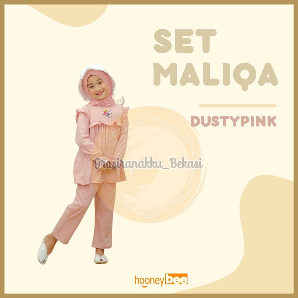 Setelan Anak Cewek Maliqa Hooneybee  Warna Dustypink Size 2-10 TH