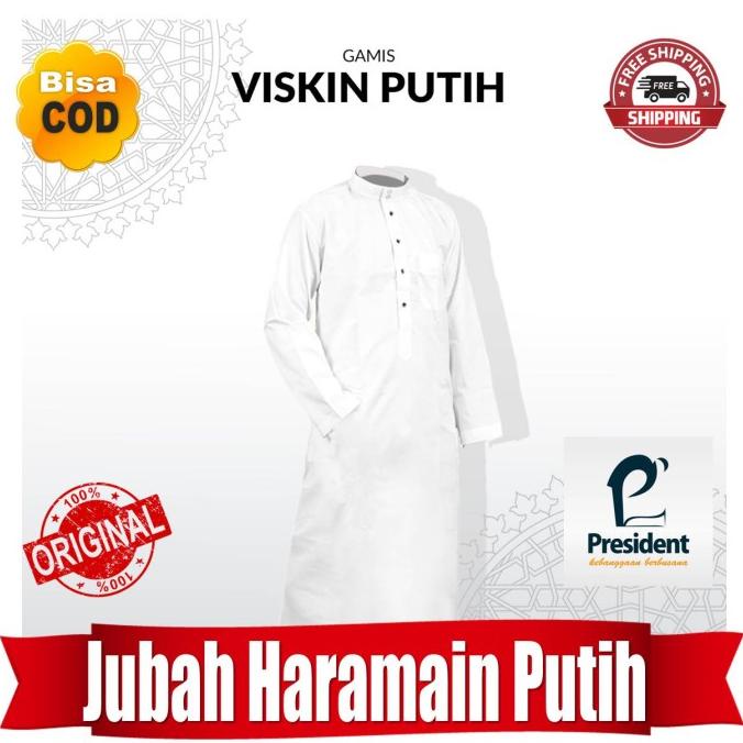 Jubah Haramain Putih Gamis Pria Muslim Warna Putih President