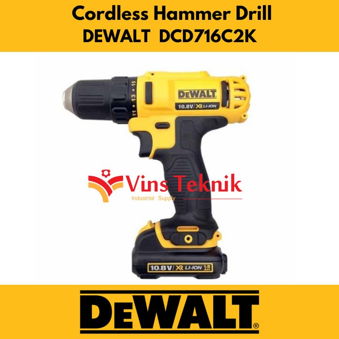 Mesin Bor Baterai Cordless Hammer Drill Dcd716C2K Dewalt Dcd716