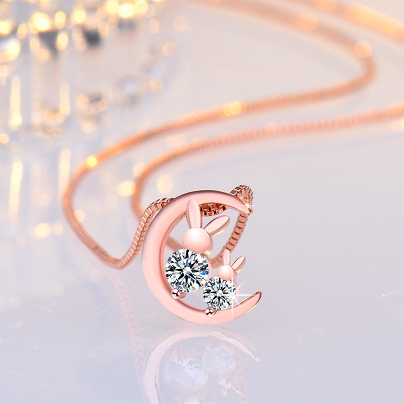 Fancyqube 1 Pcs Kreatif Bulan Kelinci Liontin Kalung Lucu Wanita Hewan Tulang Selangka Rantai Aksesoris Fashion Perhiasan Gadis Hadiah