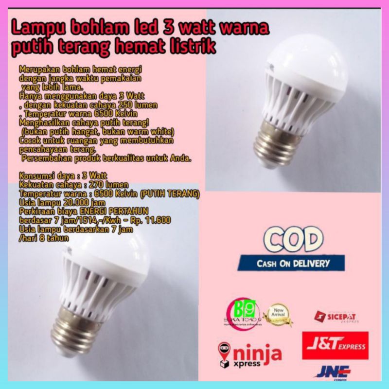 Jual Lampu Bohlam Led Watt Warna Putih Terang Hemat Listrik Shopee