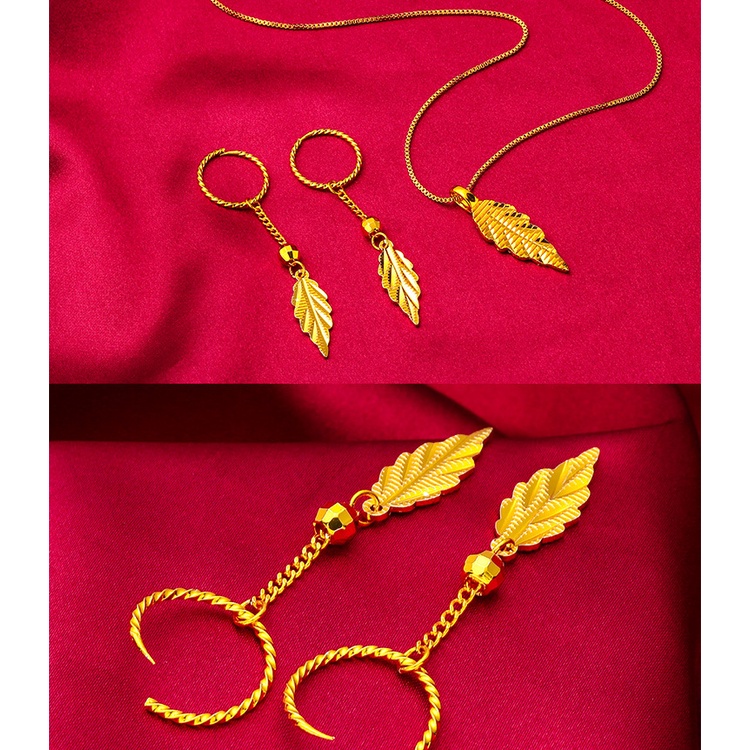 Goldkingdom Perhiasan Fashion Emas Asli Kadar 375Bangkok Aksesoris Ready Stock Daun Rumbai Anting Liontin Sederhana Dan Murah Hati Wanita