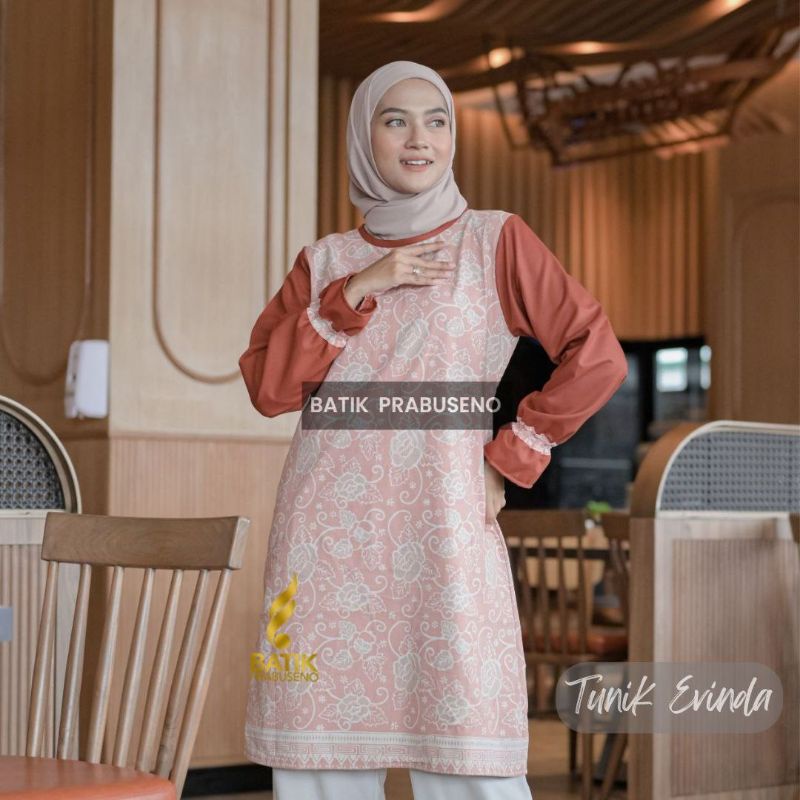 EVINDA Batik WanitaTunik Wanita  Baju Atasan Batik Wanita Lengan Panjang Original Prabuseno Modern P