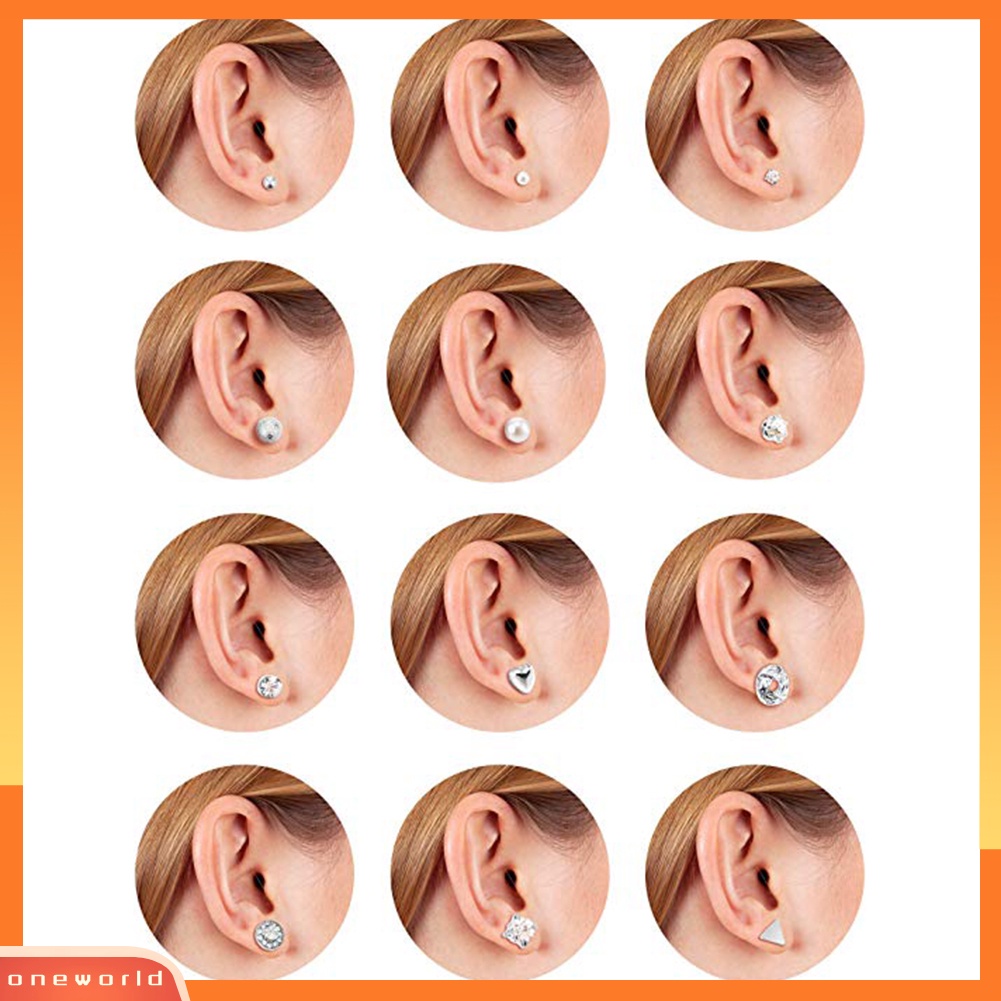 [WONE] 30pasang Wanita Hati Segitiga Mutiara Imitasi Berlian Imitasi Stud Earrings Set Perhiasan