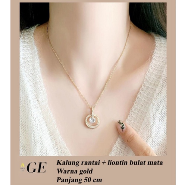 Kalung rantai + liontin bulat permata