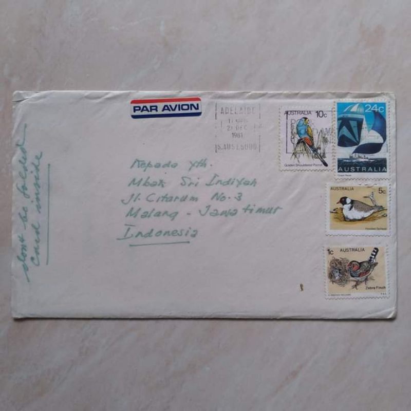 

Koleksi Korespondensi Kuno Sampul + Isi Ucapan Natal tahun 1981 Australia ke Malang