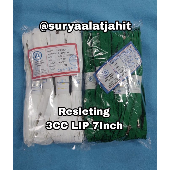 Resleting nylon Lip 7in/17.5cm 1pak@10lusin =rp.51.000/10lsn