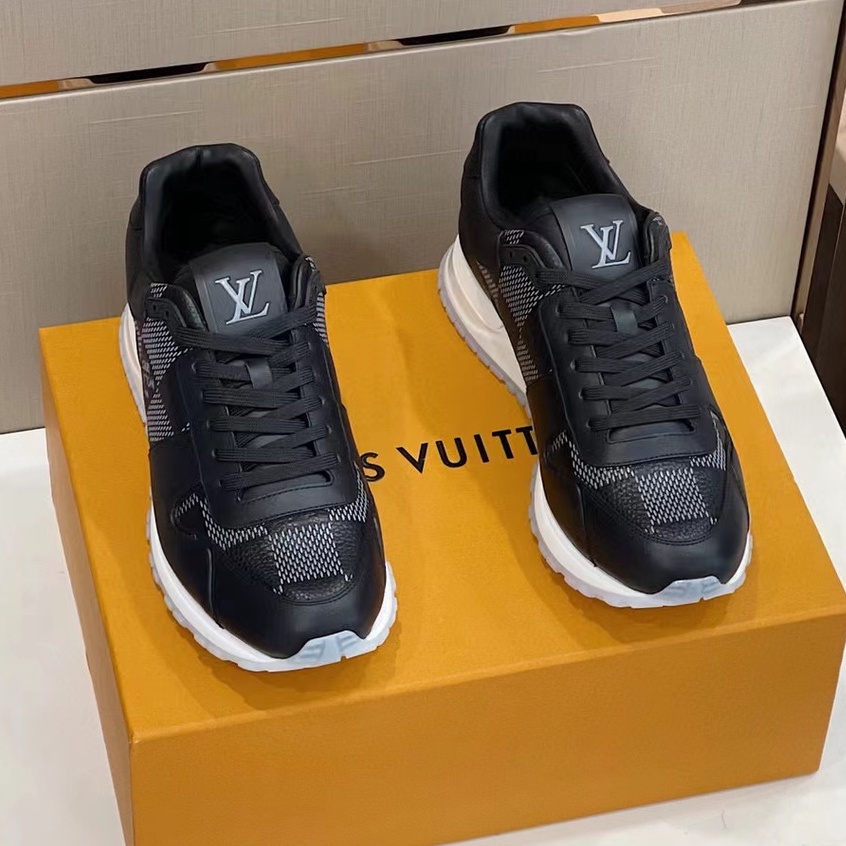 sepatu pria sneaker lv motif damier men shoes run away hitam mirror vip p1shoes