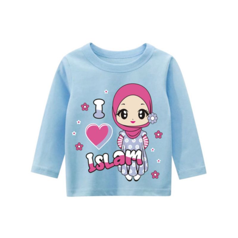 kaos lengan panjang anak perempuan/kaos islami anak/i love islam