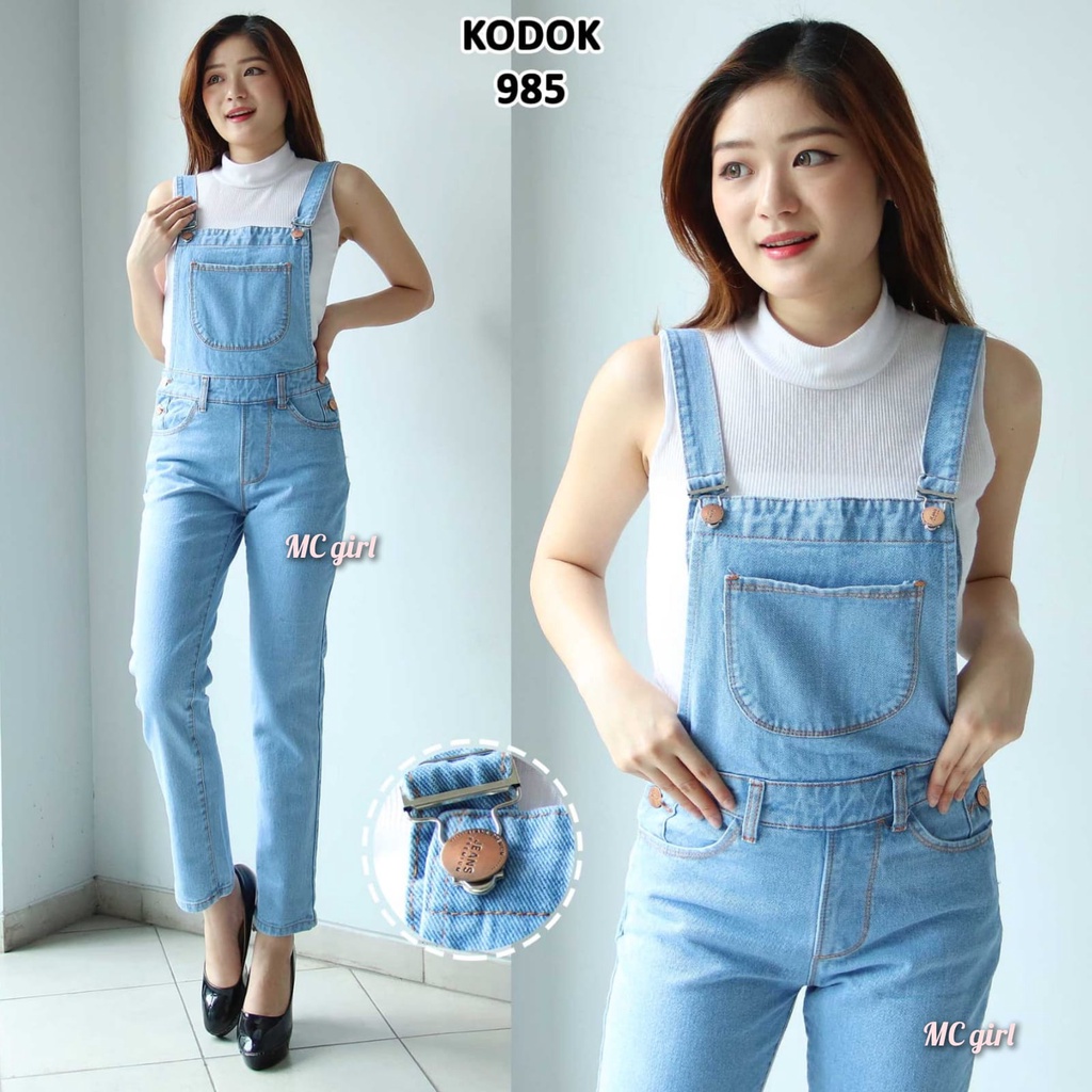 MC girl - Celana Jeans Overall Warna Biru Muda Wanita