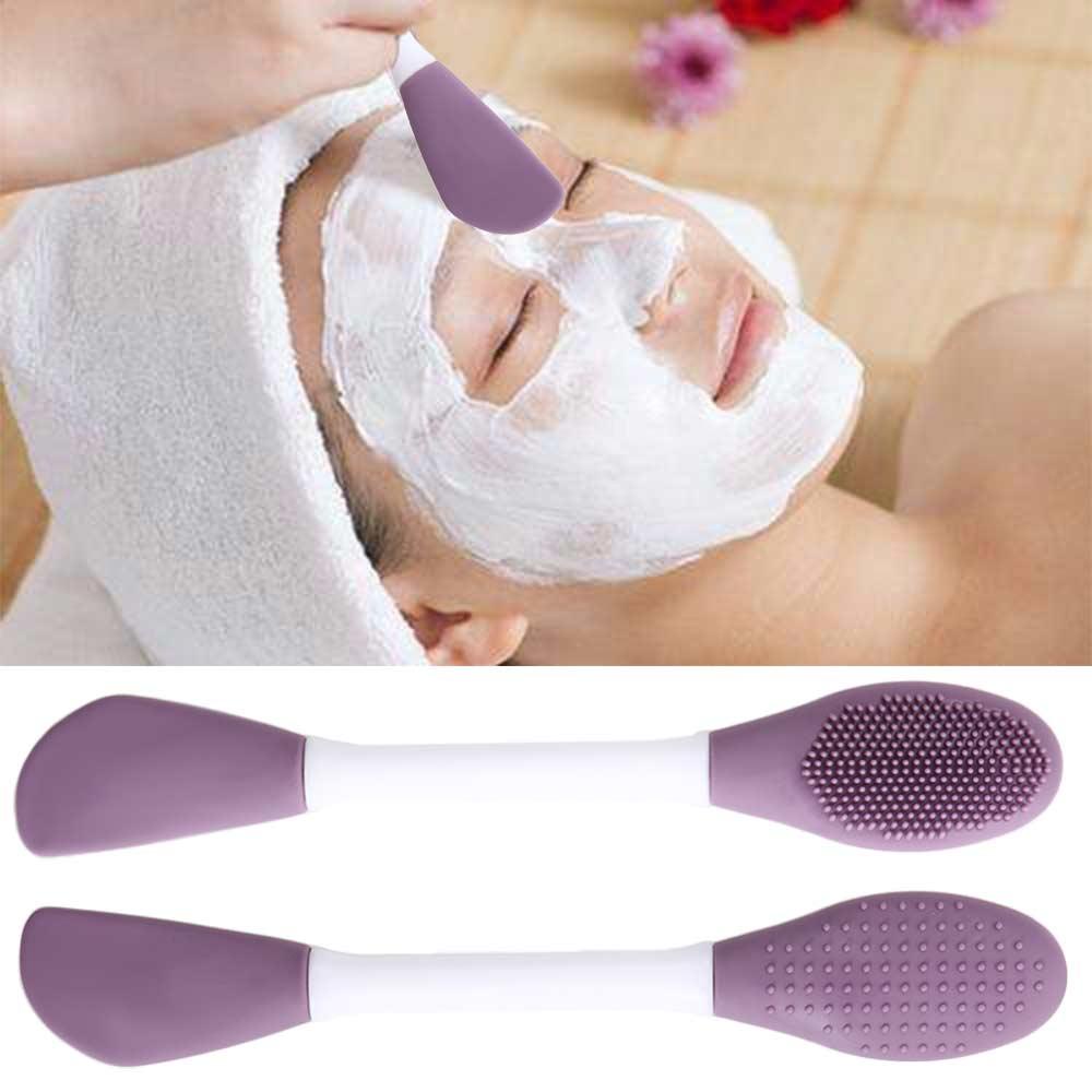Rebuy Silicone Face Mask Brush Ungu Tahan Lama Komedo Exfoliator Alat Kosmetik Wajah Lembut Skincare Aplikator Salon Rumah Sikat Kepala Ganda