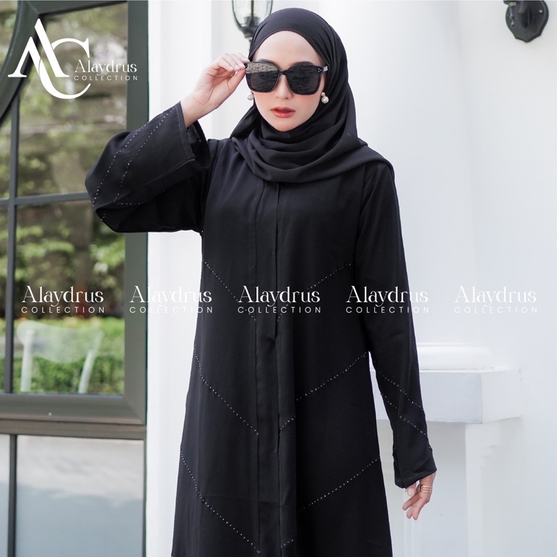 Abaya Syari Gamis Hitam Arab Saudi Outer Kombinasi Mata Hitam 881