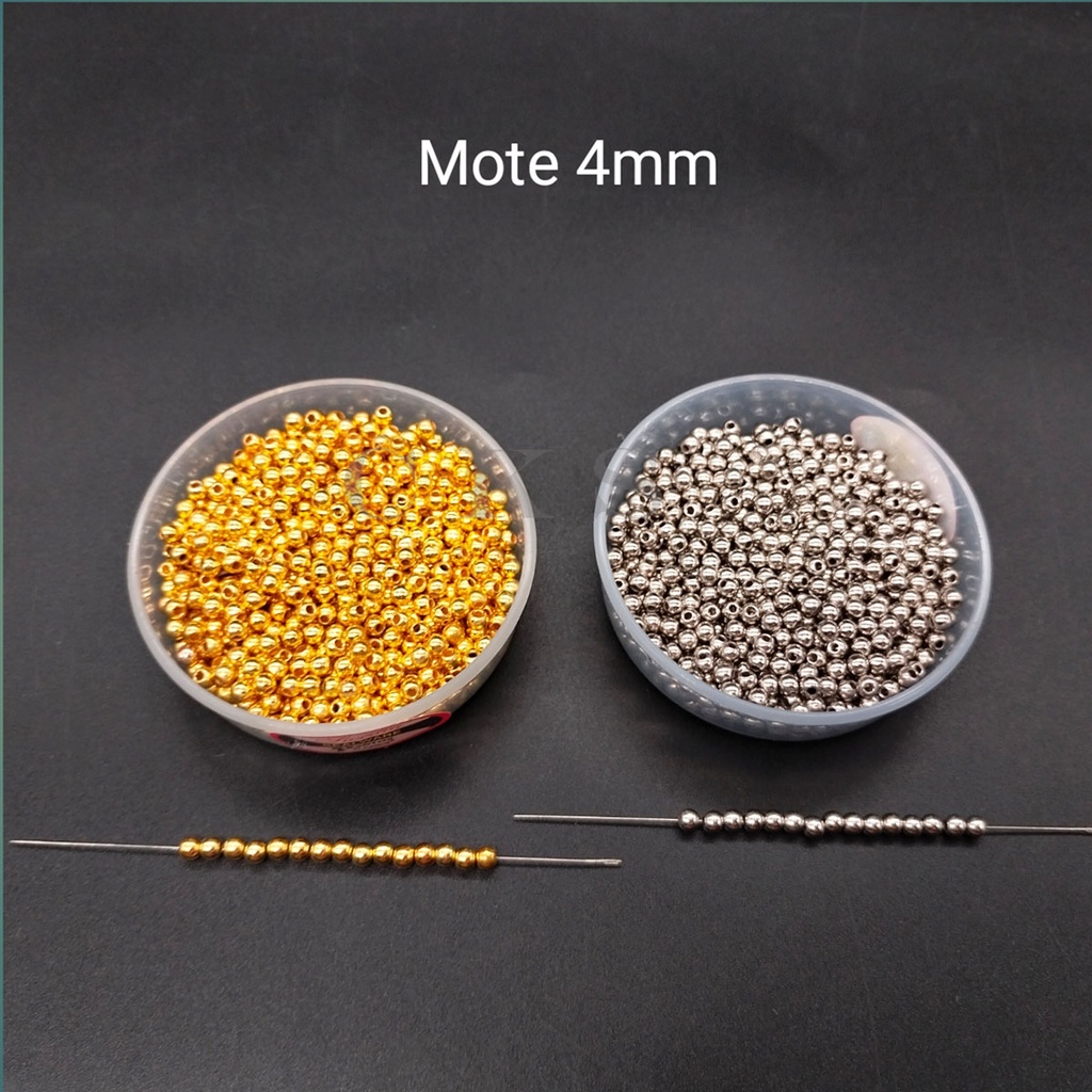 Mote lubang Mutiara / Mote Mutiara / Manik bulat warna 4mm (50 gram)