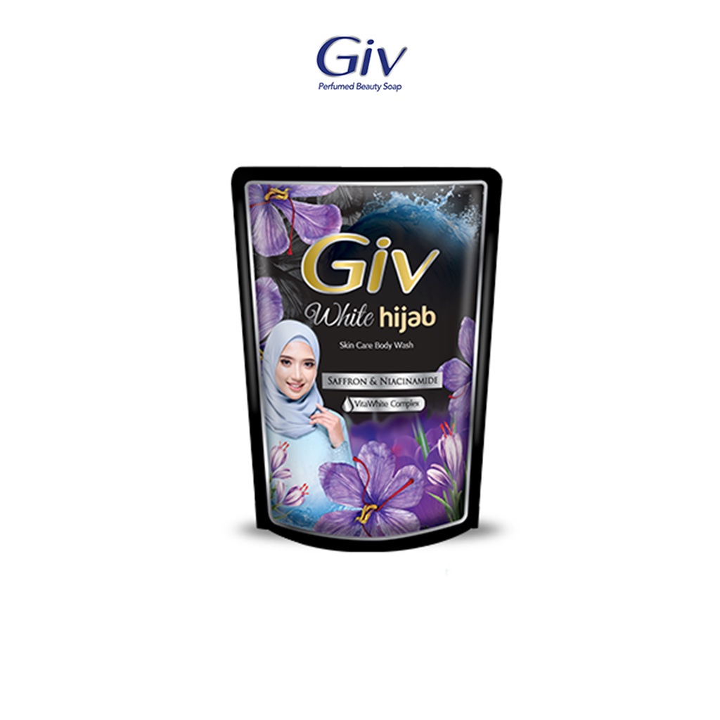 Giv White Hijab Sabun Mandi Cair Saffron &amp; Niacinamide Pouch 400 ml