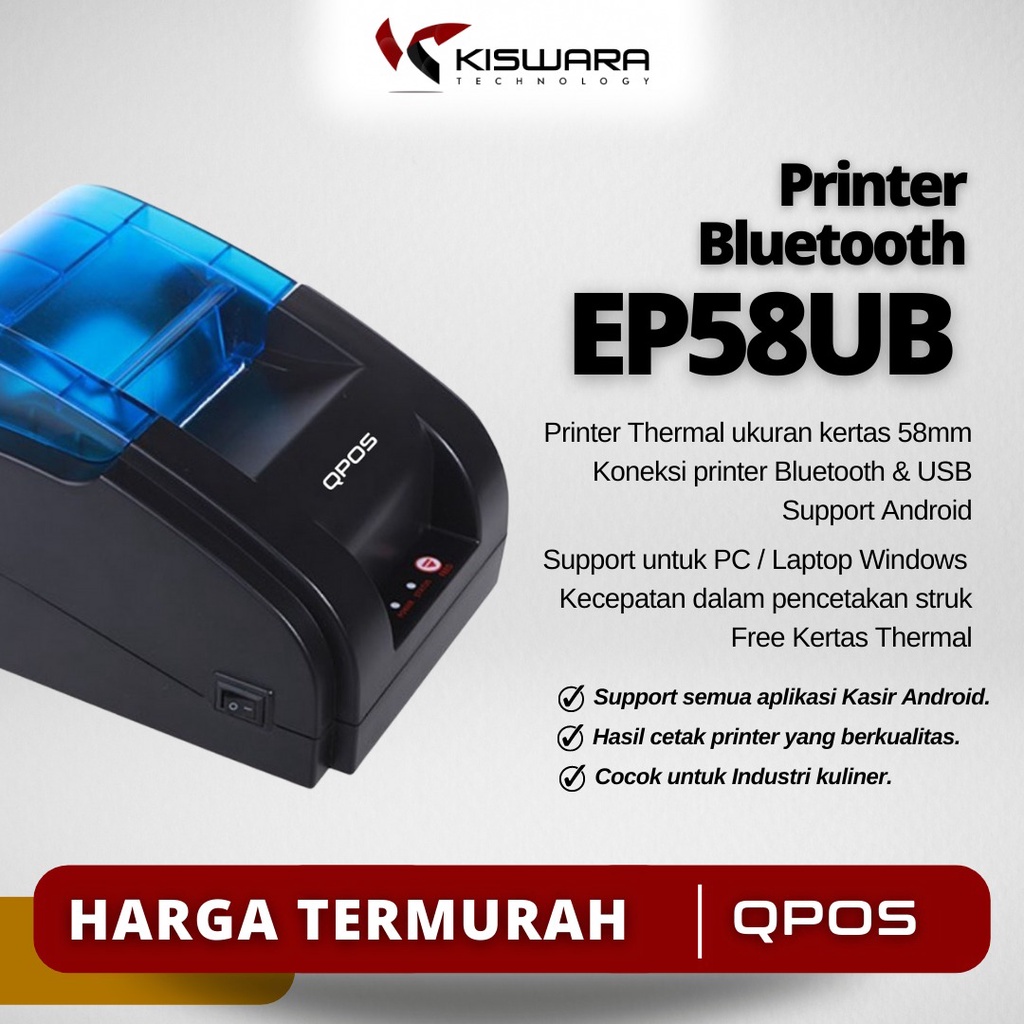 Printer Thermal QPOS 58mm EP58UB - USB BLUETOOTH kiswarabandung