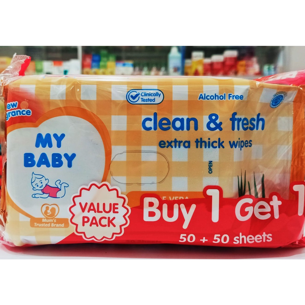 My Baby Clean &amp; Fresh Extra Thick Wipes Tisu Basah 50+50 sheets