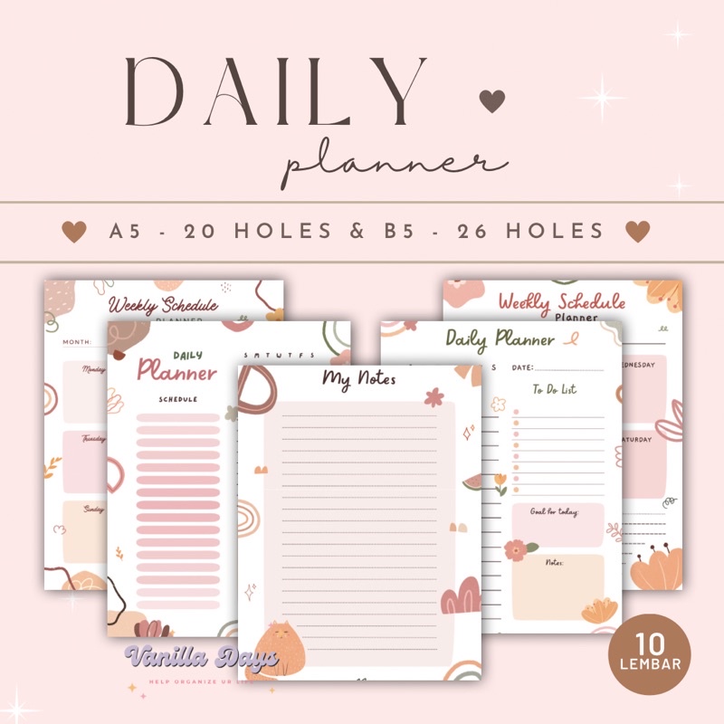 

[] Daily Planner Agenda Memo Notes Monthly Weekly Check List Kertas Refill Isian Binder Bullet Journal Bujo Loose Leaf Diary A5 B5 Fillable Catatan Harian Mingguan Bulanan Printable Goals Student Pelajar Produktif Productive Jadwal Editable Undated