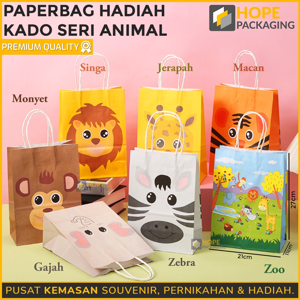 

[Harga / 3 Pcs] Paper Bag Kertas Ulang Tahun Motif Animal / Gift Bag / Goodie Bag Souvenir Ultah / Tas Hadiah / Tas Jinjing Hampers Snack / Tas Kado / Goodie Bag Animal / PaperBag Ultah Anak