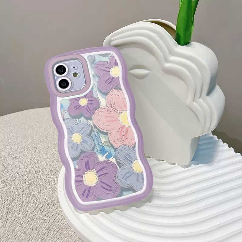 New Case Realme 10 C33 C30 C31 C35 C21Y C25Y Realme C11 C25 C17 C15 C12 C3 C2 Realme 7i 5 5i 6i 7 Pro Lukisan Cat Minyak Bunga Ungu Tepi Gelombang TPU Phone Case Cover