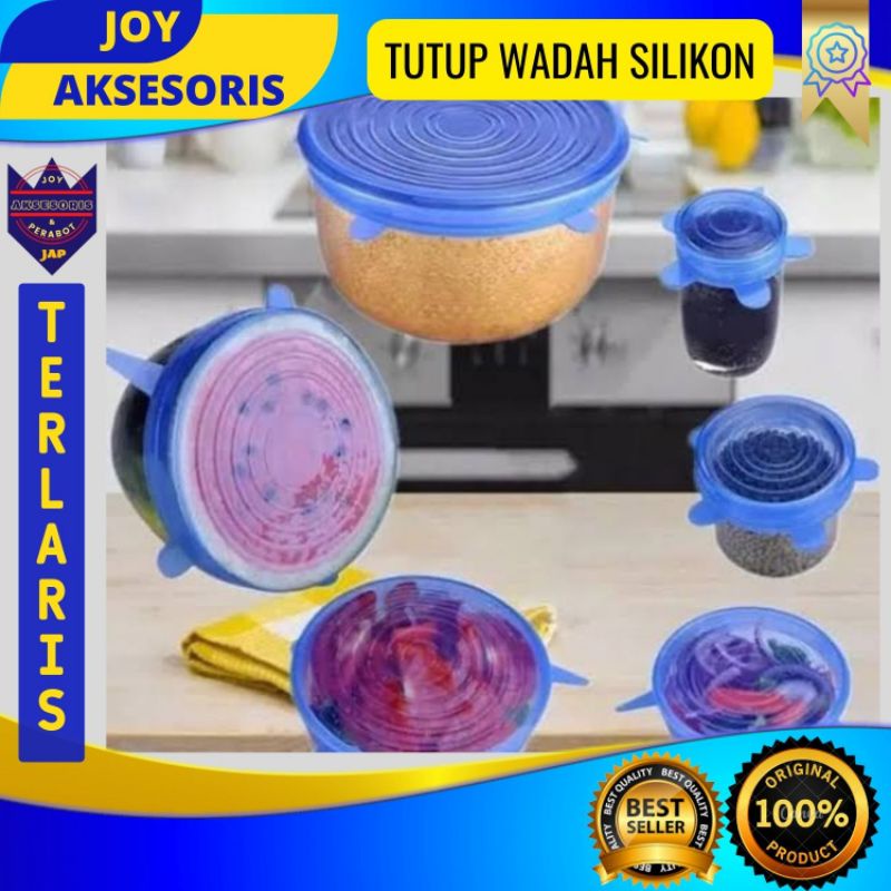 BEST SELLER 6 pcs Tutup penutup wadah tempat makanan silikon serbaguna toples rantang panci teplon g