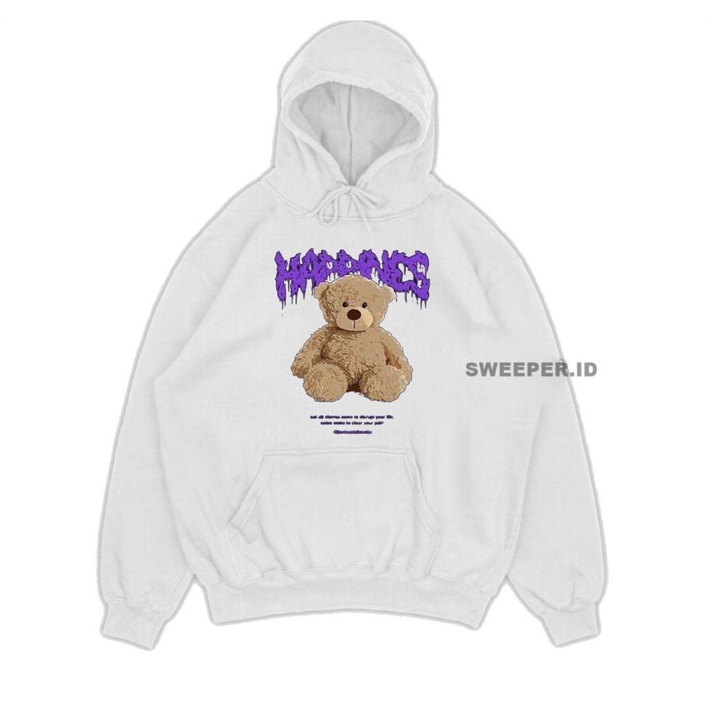 SWEATER HOODIE HAPPINES BEAR KOREAN STYLE BAHAN FLEECE