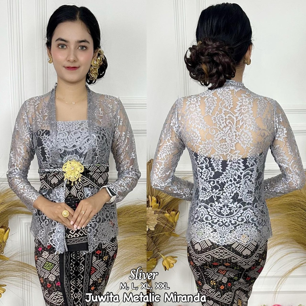 setelan Kebaya Bali / set kebaya kamen set selendang / Baju Kebaya Jadi Semifrance metalik terbaru