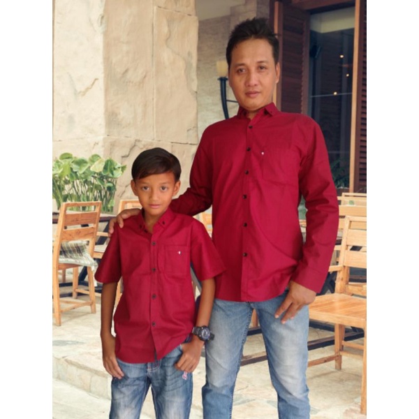 KEMEJA COUPLE AYAH &amp; ANAK WARNA MAROON KATUN SIGARET PREMIUM(HARGA SATUAN)