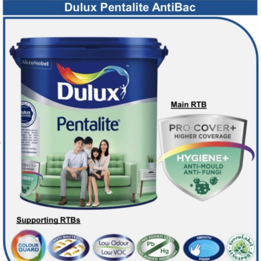 Dulux Pentalite Antibac Brillian White 2290 Cat Tembok Interior 2.5Lt