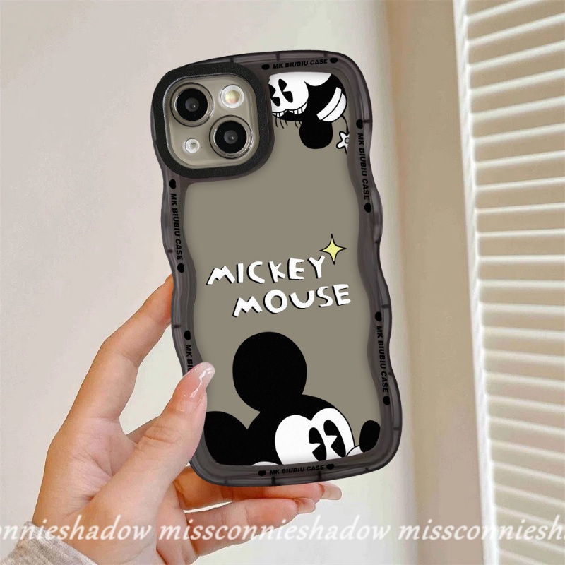 IPHONE Casing Pasangan Kompatibel Untuk Iphone11Xr 7Plus 8Plus 14 12 13 Pro Max 6 6s 8 7 Plus 14Plus X XS Max 11Pro Max SE 2020kartun Lucu Mickey Mouse Wavy Edge Soft TPU Back Phone Case