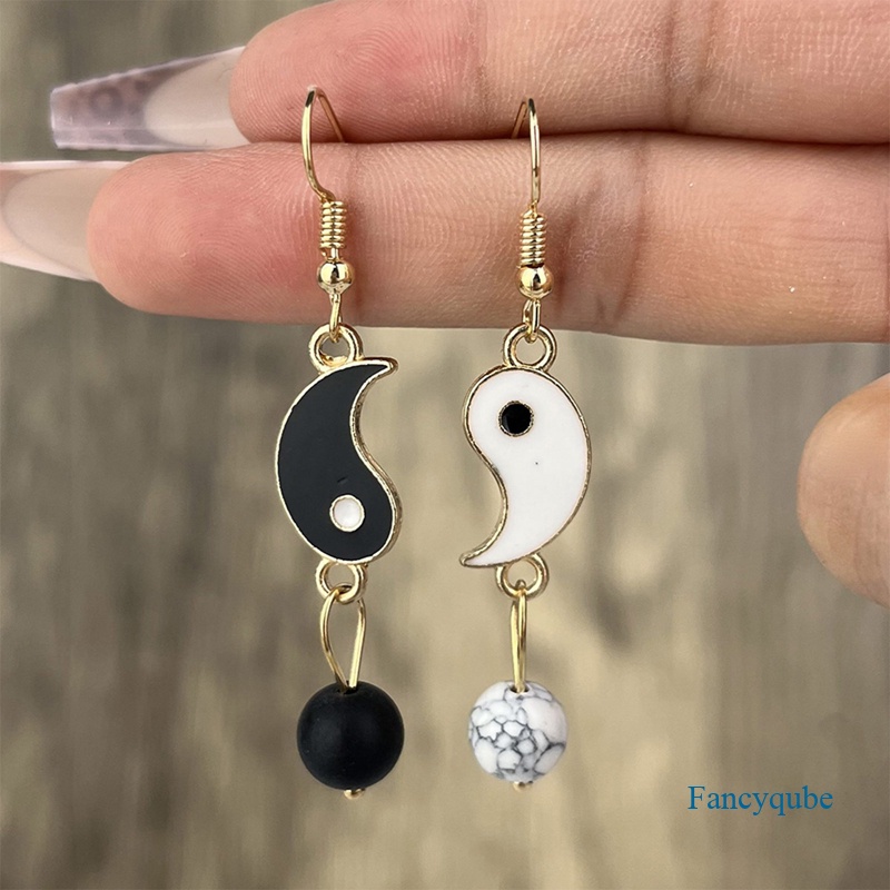 Fancyqube Tetes Minyak Tai Chi Gosip Drop Anting Untuk Wanita Fashion Wanita Sederhana Wanita Romantis Bola Liontin Anting