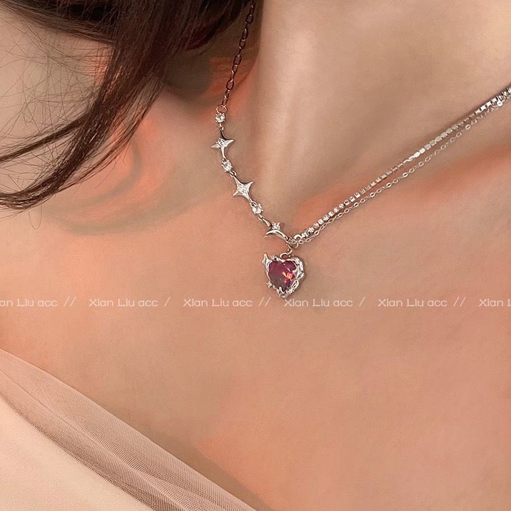 【Bayar di tempat】Collarbone Rantai Manis Keren Ungu Gradien Perempuan Ringan Mewah Cinta Kalung