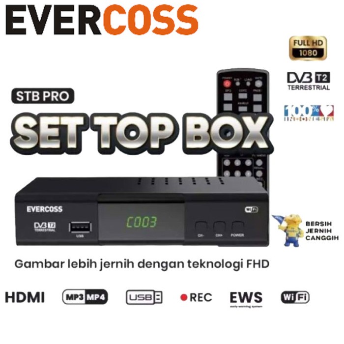 SET TOP BOX STB EVERCOSS DVD T2 Max TV Digital Receiver Full HD STB DVB T2 WiFi Youtube HDMI SNI 100% ORIGINAL